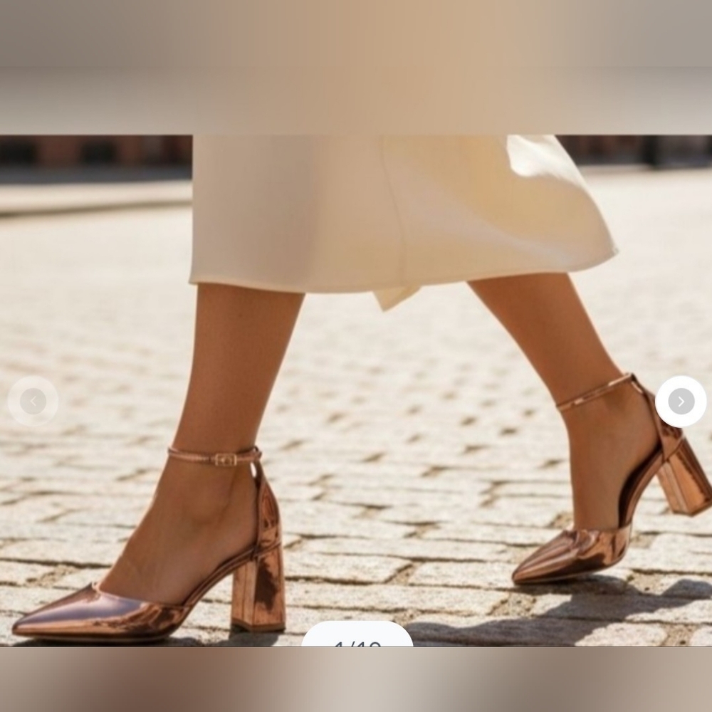 ALDO Metallic Rose Gold Block Heel Pointed-Toe Pumps - Women